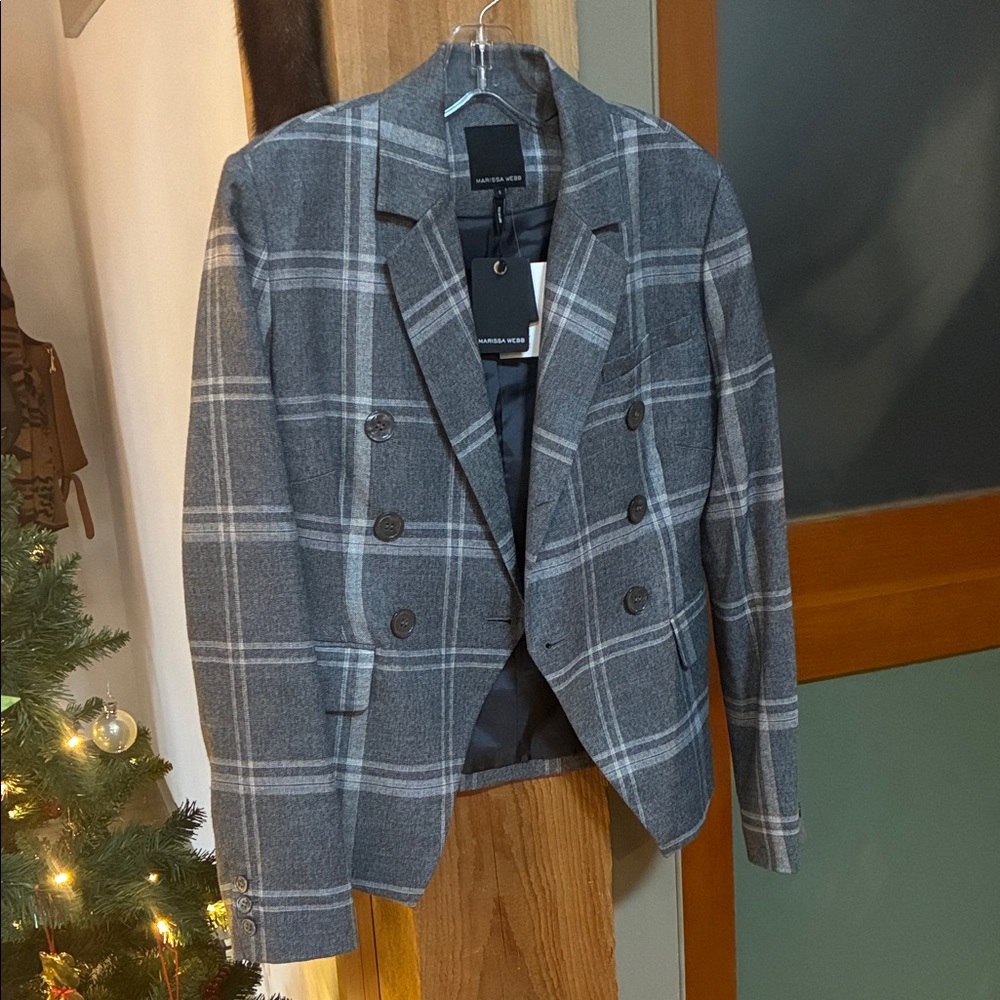 💝 Flattering slimming classic Marissa Webb NWT Plaid Double-Breasted Blazer S 💝